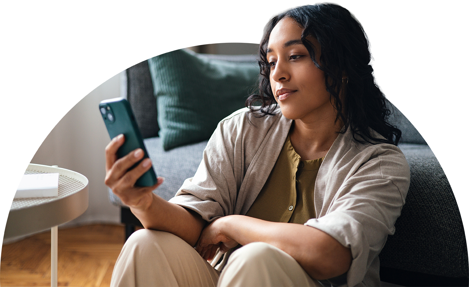 Girl using SheHer mobile app